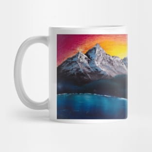 Sunset over mountains and lake Mug